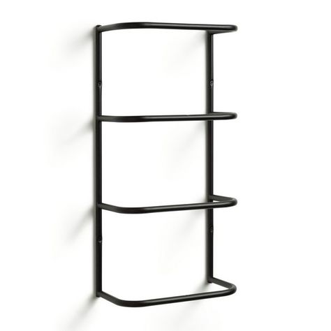 Towel Rail For Small Bathroom, Matt Black Bathroom Accessories, Black Accents Bathroom, Bath Towel Storage Ideas, Towel Rack Above Toilet, Towel Rack Bathroom Hanging Ideas, Wall Towel Storage, Small Bathroom Shelving, Tiniest Bathroom