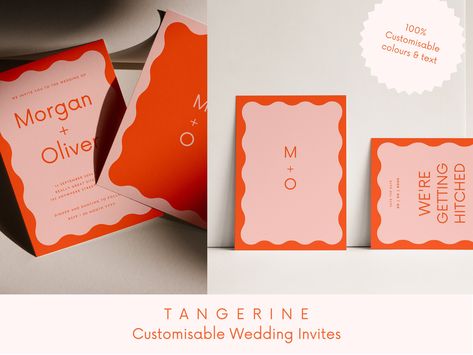 Wedding Invitation | Save the date | Customisable Template | Digital Download | Printable | Minimal + Modern | Colorful + Funky by HoneymoonDoodles on Etsy Funky Wedding, Menue Design, Menu Designs, Paper Items, Digital Templates, Baby Invitations, Drink Signs, Save The Date Templates, Stationery Shop