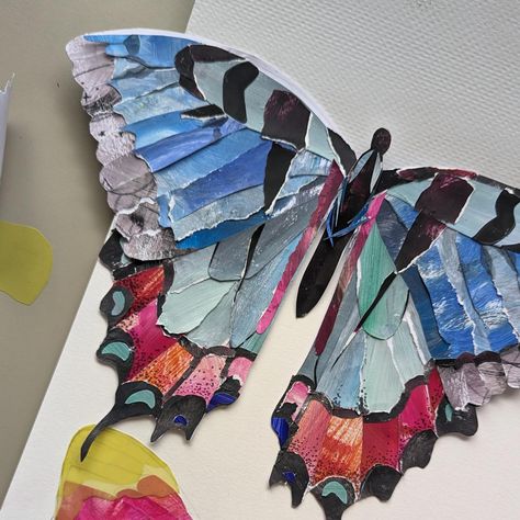 Mixed media butterfly take 2 complete! ✅ I really wanted to get into more mixed media projects but I definitely underestimated the patience it took 🥲 Glad I saw this one through (sorry to my original blue butterfly, you taught me many lessons ✊🏾) #mixedmediaart #papercrafts #paperart #butterflyart #colourfulart #papercollage #collageart #animalart #funart #craftideas Collage Artists Mixed Media, Butterfly Collage Art, Collage Butterfly, Scrap Collage, Butterfly Collage, Collage Inspiration, Paper Sculptures, Collage Art Projects, Creative Hub