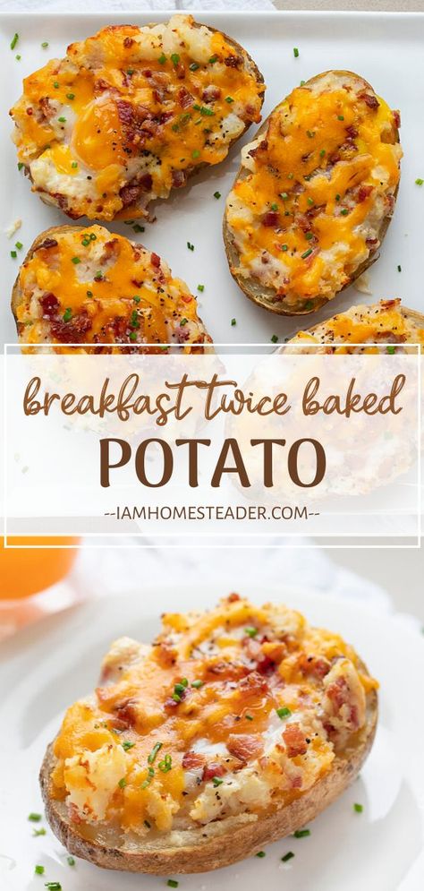 Mothers Day Food Ideas, Baked Potato Breakfast, Breakfast Baked Potatoes, Potato And Egg Breakfast, Twice Baked Potato, Bariatric Eating, Bacon Egg And Cheese, Breakfast Goodies, Baked Potato Recipes