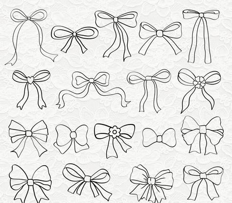 Coquette bows svg Bundle -18 Bows Png designs Ribbon Drawing Coquette, Coquette Bow Drawing, Bow Drawing Simple, How To Draw A Bow, Trendy Drawings, Soft Drawings, Bow Outline, Girly Clipart, Girly Svg