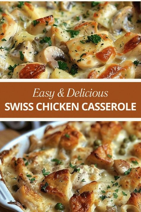 Swiss Chicken Casserole Swiss Chicken Casserole, Slow Cooker Lemon Chicken, Lemon Chicken Rice, Swiss Chicken, Chicken Casserole Dinners, Slow Cooker Ground Beef, Slow Cooker Salisbury Steak, Pre Cooked Chicken, Tender Chicken