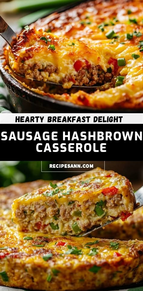 Start your day with this hearty Sausage Hashbrown Casserole! Packed with savory sausage, delicious veggies, and cheesy goodness, it's perfect for breakfast or brunch gatherings. Follow my simple recipe to create this satisfying dish that everyone will love! Hashbrown Sausage Egg Casserole Crockpot, Easy Breakfast Ideas With Sausage, Hot Sausage Breakfast Recipes, Make Ahead Sausage Hashbrown Breakfast Casserole, Breakfast Sausage Bake One Pan, Hashbrown Sausage Casserole Breakfast, Savory Brunch Casserole, Savoury Breakfast Casserole, Breakfast With Ground Sausage