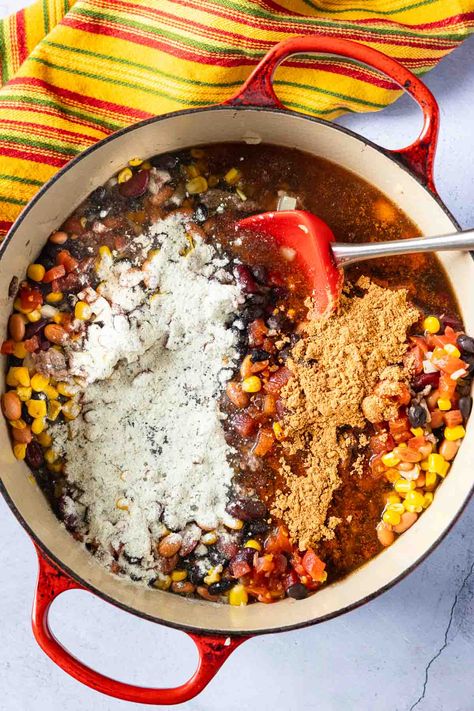 Taco Soup with Ranch Dressing. Ground Beef, 7 cans and 2 seasoning packets. You've got the easiest soup recipe ever. A delicious way to feed that hungry crowd, pronto. Taco Soup With Ranch Dressing Packet, Taco Ranch Chili, Taco Soup With Ranch Seasoning, Taco Soup Ranch Packet, The Best Taco Soup, Taco Soup Recipe With Ranch Packet, Taco Soup With Ranch Packet, 8 Can Taco Soup Recipe, Ranch Taco Soup