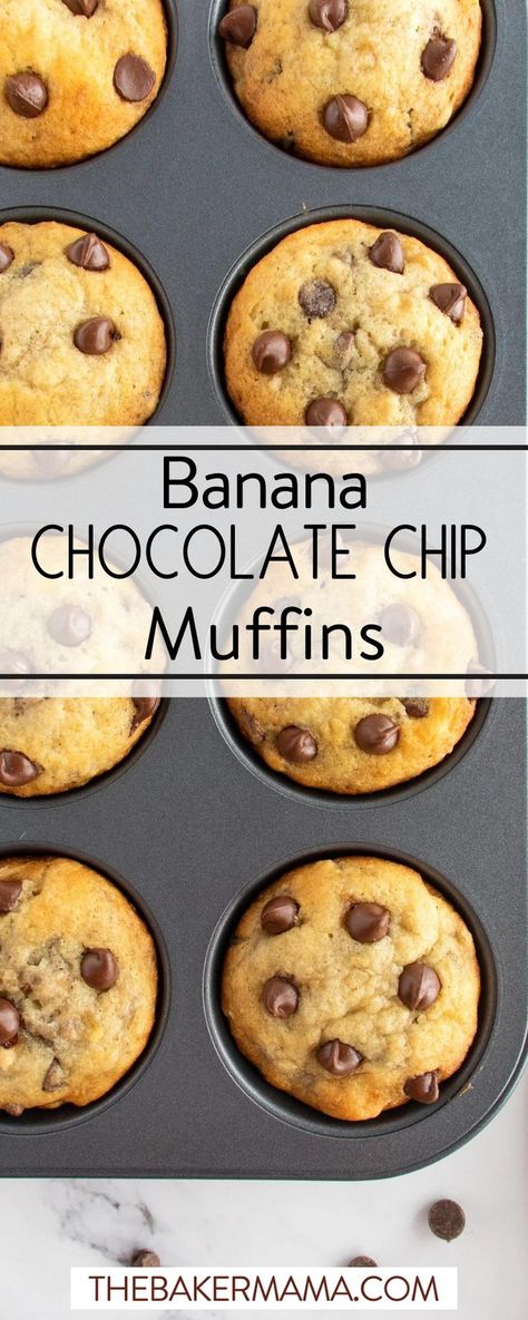 Easy Banana Chocolate Chip Muffins, Chocolate Chip Banana Bread Muffins, Banana Muffins Easy, Muffins Breakfast, Chocolate Chip Muffin Recipe, Chocolate Banana Muffins, Banana Bread Muffins, Banana Chocolate Chip Muffins, Homemade Muffins