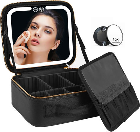 VANMRIOR Travel Makeup Bag with LED Lighted Make up Case with Mirror 3 Color Setting Cosmetic Makeup Box Organizer Vanity Case for Women Beauty Tools Accessories Case Rechargeable Sponsored Makeup Box Organizer, Makeup Carrying Case, Make Up Case, Old Makeup, Travel Makeup Bag, Makeup Train Case, Mirror 3, Makeup Travel Case, Make Makeup