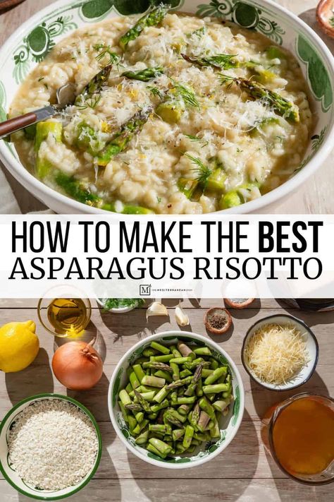 Asparagus risotto with lemon, fresh herbs and parmesan cheese is the spring risotto recipe you didn’t know you needed! Arborio Rice Recipes, Risotto Asparagus, Asparagus Dinner, Best Risotto, Asparagus Risotto, Food Thoughts, Thug Kitchen, Shaved Parmesan, Med Diet