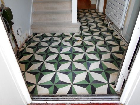 Cement encaustic tiled hallway in Harpenden | Specialist tiling and tile restoration service London Utility Room Designs, Michigan Cottage, Tiled Hallway, Hudson Homes, Big Room, Front Entryway, Textures And Patterns, Painted Floors, Backsplash Ideas