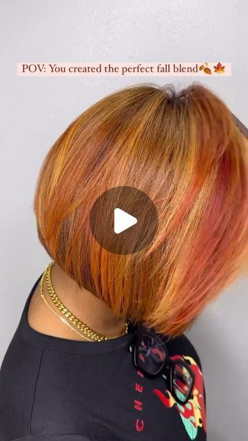 VoiceOfHair ®️ on Instagram: "The perfect fall color combo🍁🍂🍁 ⁣⁣ Love this color blend on this bob by @only1chans 😍✂️ The movement and the cut are perfection🔥⁣⁣ It’s definitely giving us fall vibes🙌🏾 ⁣⁣ Would you rock this?✨ #voiceofhair⁣⁣ ⁣⁣ #houstonhair #houstonhairstylist #bayalage #gingerhair #orangehair #bobhaircut #boblife #colormelt #silkpress #colorist⁣⁣ #fallhaircolor" Color 30 Bob Black Women, Red Bobs, Cinnamon Hair Color On Black Women Short, Color Bobs For Black Women, Fall Color Bobs Black Women, Copper Bob Black Women, Colored Bob For Black Women, Short Fall Hair Color, Ginger Bob Black Women