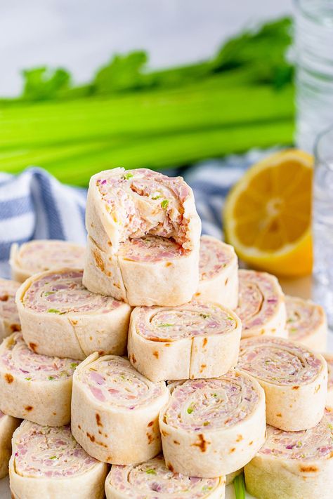 Ham Salad Pinwheels - Kitchen Divas Pickle Pinwheels, Ham And Pickle, Ham Salad Recipes, Pinwheel Sandwiches, Easy Ham, Ham Salad, Salad Wraps, Friday Nights, How To Cook Ham