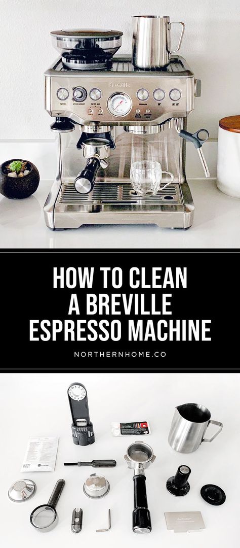 How to Clean a Breville Espresso Machine Clean Espresso Machine, How To Use Breville Espresso Machine, Breville Espresso Machine Tips, Breville Espresso Machine Recipes, Espresso Machine Recipes, Using Vinegar To Clean, Coffee Stain Removal, Breville Espresso Machine, Breville Espresso