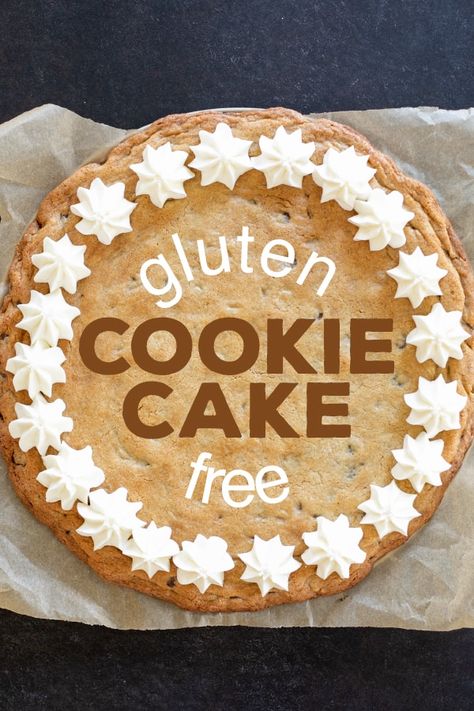 Gluten Free Cookie Cake, Gluten Free Cookie, Chocolate Chip Cookie Cake, Gluten Free Chocolate Chip Cookies, Gluten Free Chocolate Chip, White Frosting, Cake Cookie, Gluten Free Sweets, Gluten Free Treats