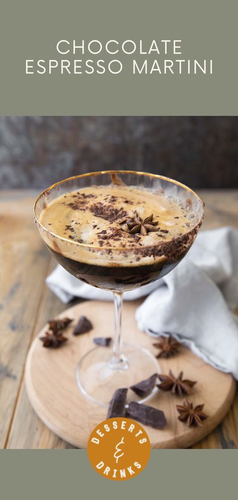 Chocolate espresso martini in a glass. Espresso Martini Chocolate, Cherry Espresso Martini, Martini Flights, Chocolate Espresso Martini Recipe, Esspresso Martini, Chocolate Espresso Martini, Chocolate Martini Recipe, Mixology 101, Martini Recipes Vodka