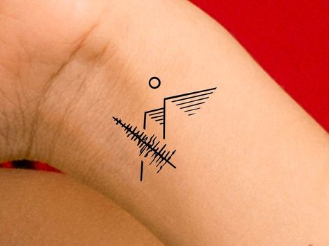 Hiking Tattoo Ideas For Women, 3 Peak Mountain Tattoo, Mountain Symbol Tattoo, Mountain Pine Tree Tattoo, Pine Tree Line Tattoo, Mountain Finger Tattoo, One Line Mountain Tattoo, Tree And Mountain Tattoo, Mountain Tree Tattoo