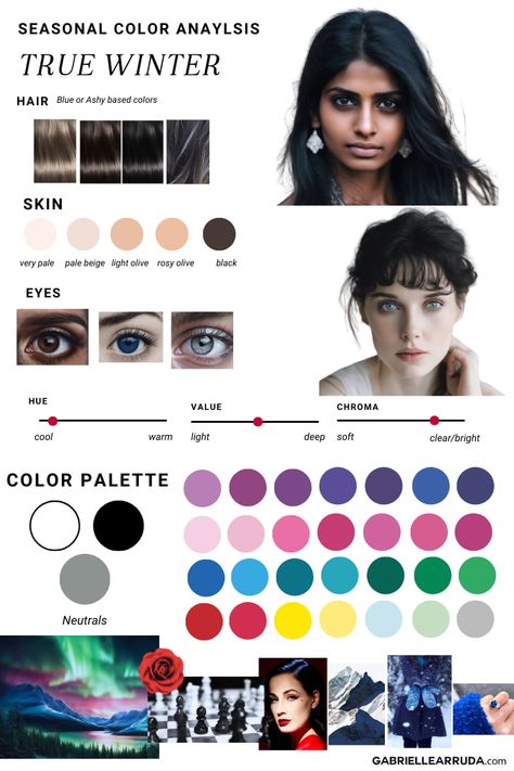 Light Winter Color Palette, Soft Winter Color Palette, Undertones Hair, 12 Season Color Analysis, Deep Winter Palette Outfits, Season Color Analysis, True Winter Palette, Color Analysis Winter, True Winter Color Palette