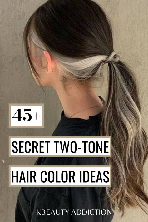 Hair Color 2023 Trends Medium, Trending Highlights Hair Colors 2023, Korean Hairstyle Highlights, Asian Hair Trends 2023, Korean Hair Trends 2023, Asian Dyed Hair Ideas, Dual Tone Hair, Hair Color Ideas For Asian Short Hair, Secret Two Tone Hair