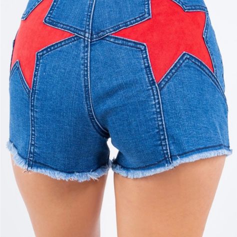 Star Suede Detailed Distressed Denim Shorts-Red Star Trendy Cotton Jean Shorts With Star Print, Cheap Red Jean Shorts, Summer Denim Shorts With Star Print, Star Shorts Denim, Spring Star Print Denim Jean Shorts, Usa Shorts, Red Booties, Distressed Denim Shorts, Red Star