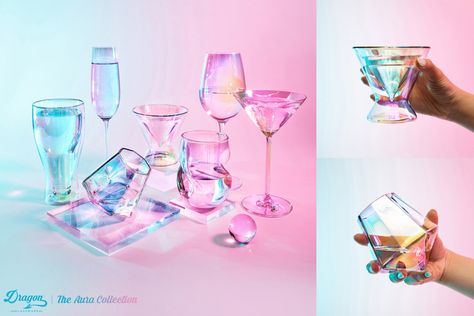 Dragon Glassware Unveils the Hottest Barware Collection for the 2021 Holiday Season Unique Martini Glasses, Unique Champagne Flutes, Luxury Glassware, Stemless Martini Glasses, Unique Wine Glasses, Iridescent Color, Double Wall Glass, Iridescent Crystal, Martini Glasses