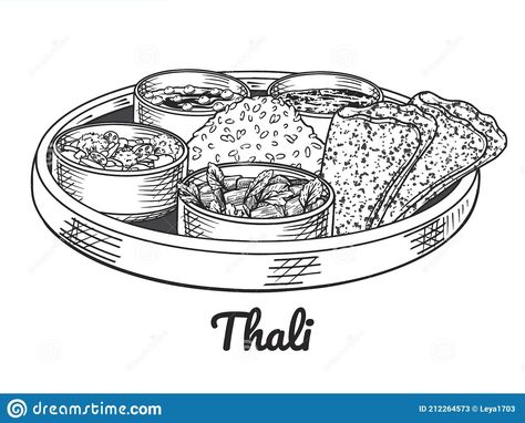 Indian Food Thali, Doodle Black And White, Food Thali, Food Company Logo, Food Brand Logos, Traditional Indian Food, Food Logo Design Inspiration, Food Doodles, Punjabi Food