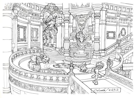 Final Fantasy IX concept art | Final Fantasy Wiki | Fandom Castle Entryway, Unused Concept Art, Love Character Design, Grand Castle, Interior Concept Art, Love Character, Cityscape Drawing, Final Fantasy Ix, Bg Design