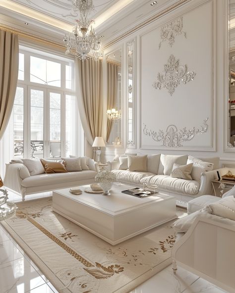 37 Luxurious White and Gold Living Room Design and Decoration Ideas – CreativeBooster White Furniture In Living Room, French Country Interior Style Home, Modern Classic Interior Design Living Room, White And Gold House, White And Gold Living Room, Luxury Living Room Designs Classy, Luxury Living Room Designs Modern Interiors, Victorian Style Living Room, New Classic Interior