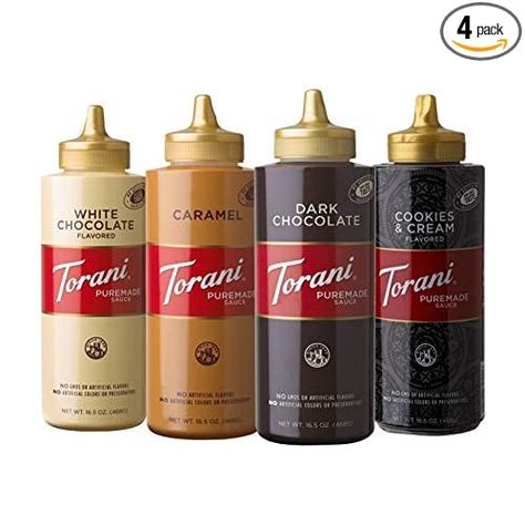 Amazon.com: Torani Puremade Sauce Variety Pack, 4 Flavors, 16.5 Ounce Bottles : Grocery & Gourmet Food Pink Penthouse, Caramel Martini, Dark Chocolate Sauce, French Vanilla Syrup, Coffee Essentials, Cafe Chocolate, Chocolate Caramel Cookies, Torani Syrup, Brand Food