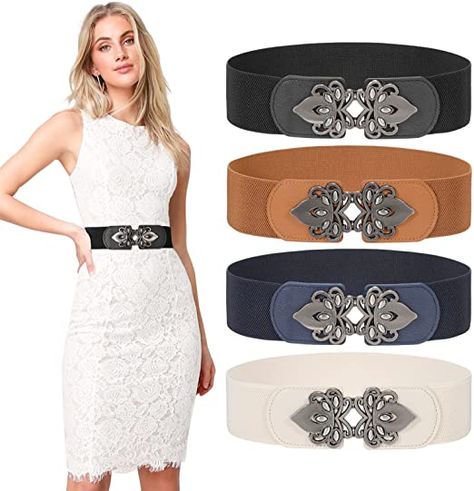 4 Pieces Women's Wide Elastic Belt Stretch Elasticated Waist Belts Cinch Belt Vintage Belt Women Belts for Dresses Belt For Dress, Cinch Belt, Waist Belts, Dress Vintage, Belt Buckle, Belts For Women, Waist Belt, Belts, Pu Leather