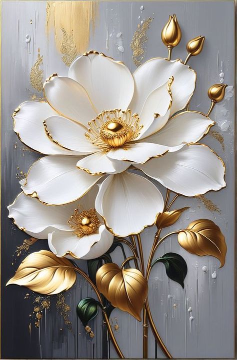 White And Gold Flowers, Gold Abstract Wallpaper, Line Art Flowers, Gold Art Painting, Flower Painting Canvas, Love Animation Wallpaper, Decoupage Art, Soyut Sanat Tabloları, Dark Art Drawings