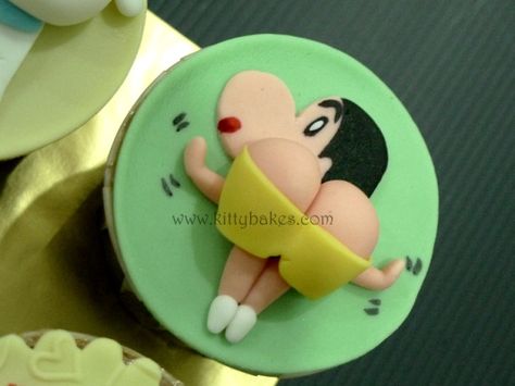 Shin Chan Cupcake omggg Shin Chan Birthday Cake, Birthday Cupcake Designs, Shin Chan Cake, Shinchan Cake, Korean Pastry, Cake Lol, Cupcake Packaging, Fondant Recipe, New Birthday