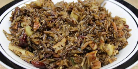 Apple, Cranberry and Pecan Wild Rice Pilaf Recipe Wild Rice Pancakes, Wild Rice Pilaf, Rice Pilaf Recipe, Grain Recipes, Savory Herb, Diced Apples, Rice Pilaf, Crunchy Pecans, Roasted Squash