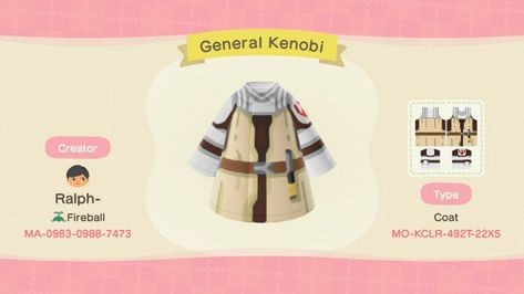 Star Wars Acnh Codes, Animal Crossing Star Wars Design, Acnh Star Wars, Animal Crossing Star Wars, Disney Codes, Acnh Outfits, Ac Ideas, General Kenobi, Acnh Design