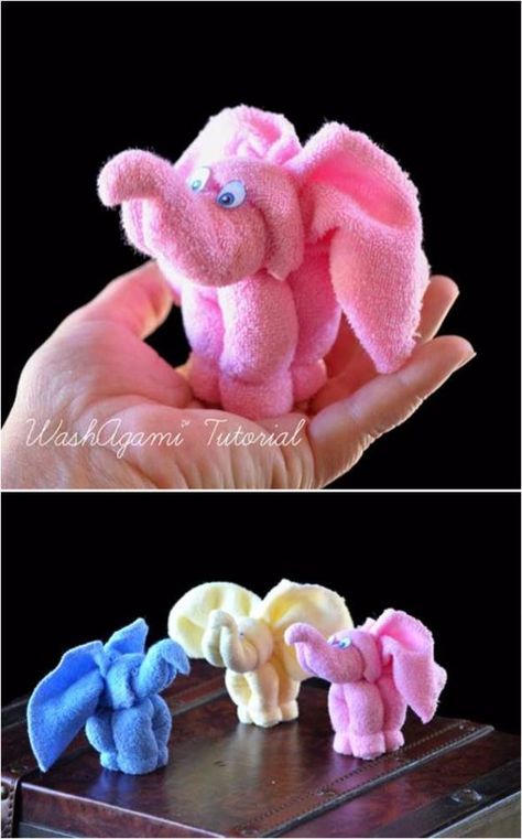 DIY Ideas With Old Towels - DIY Towel Elephant - Cool Crafts To Make With An Old Towel - Cheap Do It Yourself Gifts and Home Decor on A Budget - Creative But Cheap Ideas for Decorating Your House and Room - Upcycle Those Towels Instead of Throwing Them Away! http://diyjoy.com/diy-ideas-old-towels Baby Washcloth Animals, Washcloth Elephant, Elephant Towel, Washcloth Animals, Washcloth Crafts, Folding Towels, Girl Bedding, Towel Animals, Diy Towels