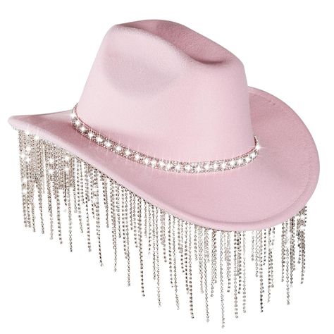 PRICES MAY VARY. ✨Comfortable Material - This hat is made of 65% cotton and 35% polyester, which is lightweight and skin-friendly. It is comfortable to wear for a long time without feeling uncomfortable and is very affordable and durable ✨Exquisite Design - The rhinestones of this cowboy hat sparkle under the light and combine fashion elements to make you the center of attention, perfect for everyday or party wear ✨Size - The head circumference of the hat is 56-58cm/22-22.8 inches, which is suit Cowgirl Hats With Veils, Prwppy Cowgirl Hat, White Cowgirl Hat With Pink Star, Pink Cowgirl Fancy Dress, Gyaru Cowgirl Hat, Cowgirl Hats Western Cavender's, Cowgirl Birthday Party Hats, Cowboy Bachelorette Party Hats, Custom Birthday Cowgirl Hats With Rhinestones