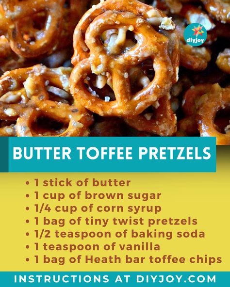 They're buttery, sweet, and salty with the perfect crunchy texture! These butter toffee pretzels will be your favorite snacks to munch on. Butter Toffee Pretzels, Toffee Pretzels, Pretzel Toffee, Toffee Chips, Diy Joy, Toffee Recipe, Caramel Pretzels, Chex Mix Recipes, Easy Butter