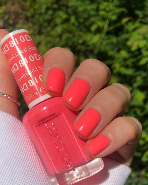 Michelle | Sunkissed ☀️ 💋 @dndgel (regular lacquer) Here is a very pretty peachy coral! The last photo in this post shows how it can appear much… | Instagram Nail Coral, Red Nail Colors, Coral Toes, Peachy Nails, Nails Coral, Toe Nail Color, Coral Nails, Red Nail, Coral Red