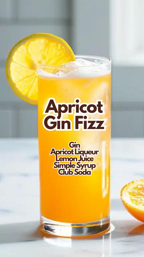 Apricot Gin Fizz brings a refreshing twist to your evening. The blend of gin and apricot liqueur with a splash of lemon juice and simple syrup creates a perfect balance of sweet and tart. #apricotginfizz via @mybartender Apricot Liqueur Cocktails, Apricot Liqueur, Liqueur Cocktails, Lemon Margarita, Lemon Martini, Easy Gin Cocktails, Cocktail Cards, How To Make Gin, Gin Lemon