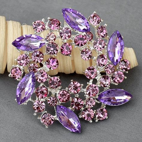 Rhinestone Brooch Embellishment Purple Crystal Wedding Brooch Bouquet Cake Invitation Hair Comb Shoe Cake Invitation, Brooch Bouquet Diy, Bouquet Cake, Pin Necklace, Wedding Brooch Bouquets, Brooch Bouquet, Wedding Brooch, All Things Purple, Purple Crystal