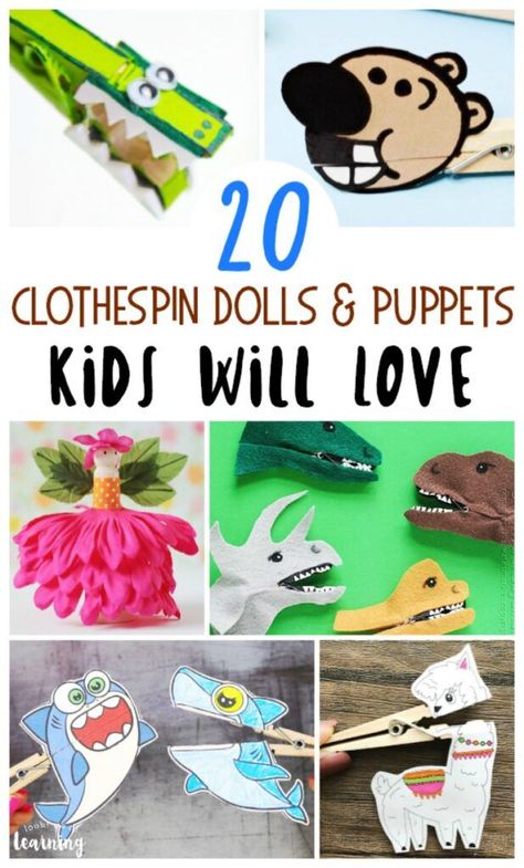 Have spare clothespins laying around the house? Turn them into these fun and easy clothespin puppets for kids to make! Clothes Pin Puppets, Clothespin Activities, Puppets For Kids To Make, Stamped Candles, Clothespin Puppets, Simple Crafts For Kids, Clothespin Art, Art Centers, Puppets For Kids