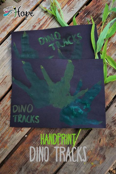 Handprint Dino Tracks, DIY Dino Tracks, Easy Crafts, Cheap Crafts, Dollar Tree Crafts, Jurassic Park Decor, Jurassic Park Crafts, Dino Party Activity Dino Tracks, Jurrasic Park, Pow Wow, Hand Print, Easy Crafts, Track, Book Cover, Animals, Art