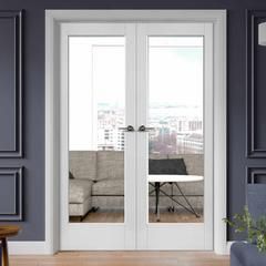 Double Kitchen Doors, White Glass Double Door, White Glass Internal Doors, Glass Double Doors Interior, Internal Double Glass Doors, Kitchen Double Doors, Double Glass Doors Interior, Internal Doors With Glass Panels, Double Doors Interior Modern