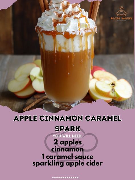 🍎🍯✨ Indulge in the warm flavors of fall with our Apple Cinnamon Caramel Spark! Perfect for cozy nights in! 🍂🍁 Apple Cinnamon Caramel Spark Ingredients: - 2 apples, sliced - 1 tsp cinnamon - 1/4 cup caramel sauce - 1 cup sparkling apple cider - Whipped cream and cinnamon sticks for garnish Instructions: 1. In a pitcher, combine the sliced apples and cinnamon. 2. Pour in the caramel sauce and mix well. 3. Slowly add the sparkling apple cider and stir gently. 4. Chill the mixture in the refri... Sparkling Apple Cider, Apples And Cinnamon, Cinnamon Caramel, Sliced Apples, Apple Cinnamon, Apple Slices, Pinterest Recipes, Caramel Sauce, Cinnamon Apples