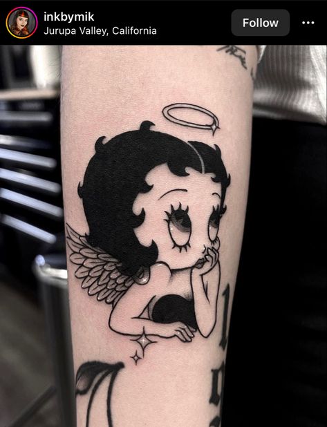 Betty Boop Tattoo, Betty Boop Tattoos, Single Needle Tattoo, Betty Boop Art, Dope Tattoos For Women, Pin Up Tattoos, Tattoo Style Drawings, Classic Tattoo, Dot Work Tattoo