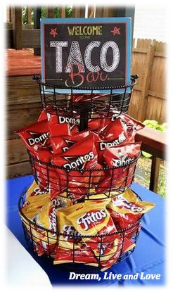 Walking Taco Bar: A party must read! Tacobar Party, Nachos Bar, Graduation Banquet, Walking Taco Bar, Taco Bar Party, Walking Taco, Graduation Food, Nacho Bar, Graduation Printables