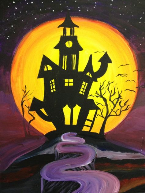 Easy Paint Night Ideas Simple, Halloween Doors, Gothic Painting, Halloween Canvas Paintings, Wine And Painting Party, Halloween Arts, Painting Parties, Fall Art Projects, Wine Painting