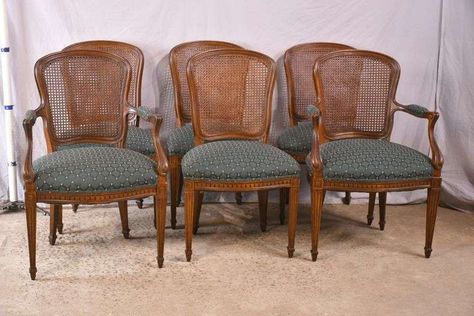 Set of 6 carved French style dining chairs with caned backs; 68-5579B Dining Chairs Makeover, Chippendale Dining Chairs, Dining Chair Makeover, Abandoned Property, Chair Makeover, Tie Down Straps, Moving Company, French Style, Online Auctions