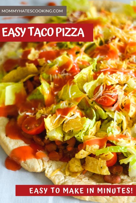 Make a great-tasting pizza with this easy Taco Pizza, it can be made gluten-free too! Gluten Free Pizza Dough Recipe, Easy Taco Pizza, Taco Pizza Recipes, Gluten Free Pizza Dough, Taco Toppings, Taco Pizza, Gluten Free Lunch, Easy Taco, Gluten Free Recipes For Dinner