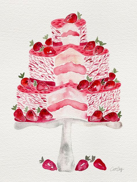 Strawberry Shortcake by Cat Coquillette Cake Art Print, Short Cake, Painting Edges, Strawberry Shortcake, Stretched Canvas Prints, High Quality Art Prints, Canvas Print Wall, Online Wall Art, Strawberries