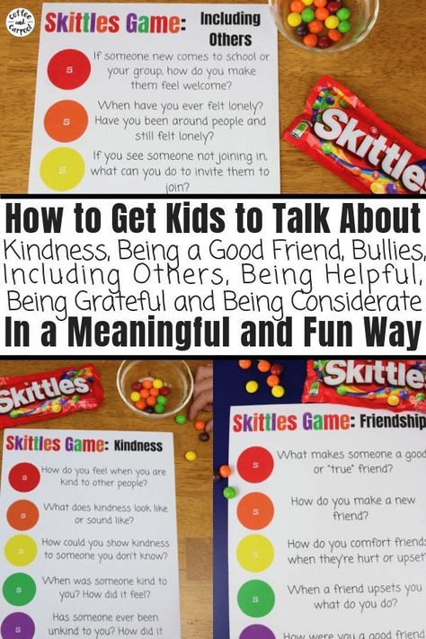 Skittles Game for Kids to Encourage Kindness and Friendship by having meaningful discussions and conversations about hard topics. This is perfect for youth groups, Scouts, classrooms and family dinners. #skittlesgames #skittles #kindness #discussion #familydinner #scouts #coffeeandcarpool #kindness Skittles Game, Emotional Activities, Teaching Kindness, Friendship Activities, Kindness Activities, Parenting Resources, Boredom Busters, Game For Kids, Game Printable