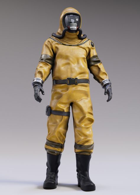 Hazard Suit Concept Art, Sci Fi Hazmat Suit, Hazmat Character Design, Hazmat Suit Character Design, Hazmat Suit Concept Art, Hazmat Suit Art, Biohazard Suit, Hazard Suit, Hazmat Suits