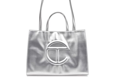 Silver Telfar, Telfar Shopping Bag, Telfar Bag, Silver Handbag, Silver Bags, Authentic Bags, Spring Bags, Fancy Bags, Medium Tote